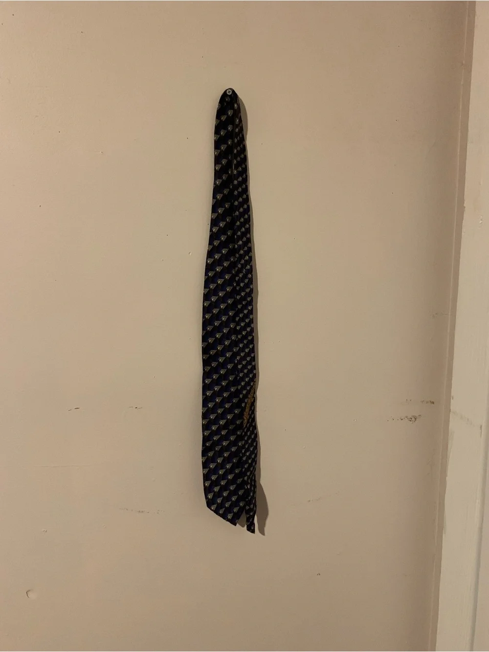 Men's Navy Blue Patterned Silk Tie